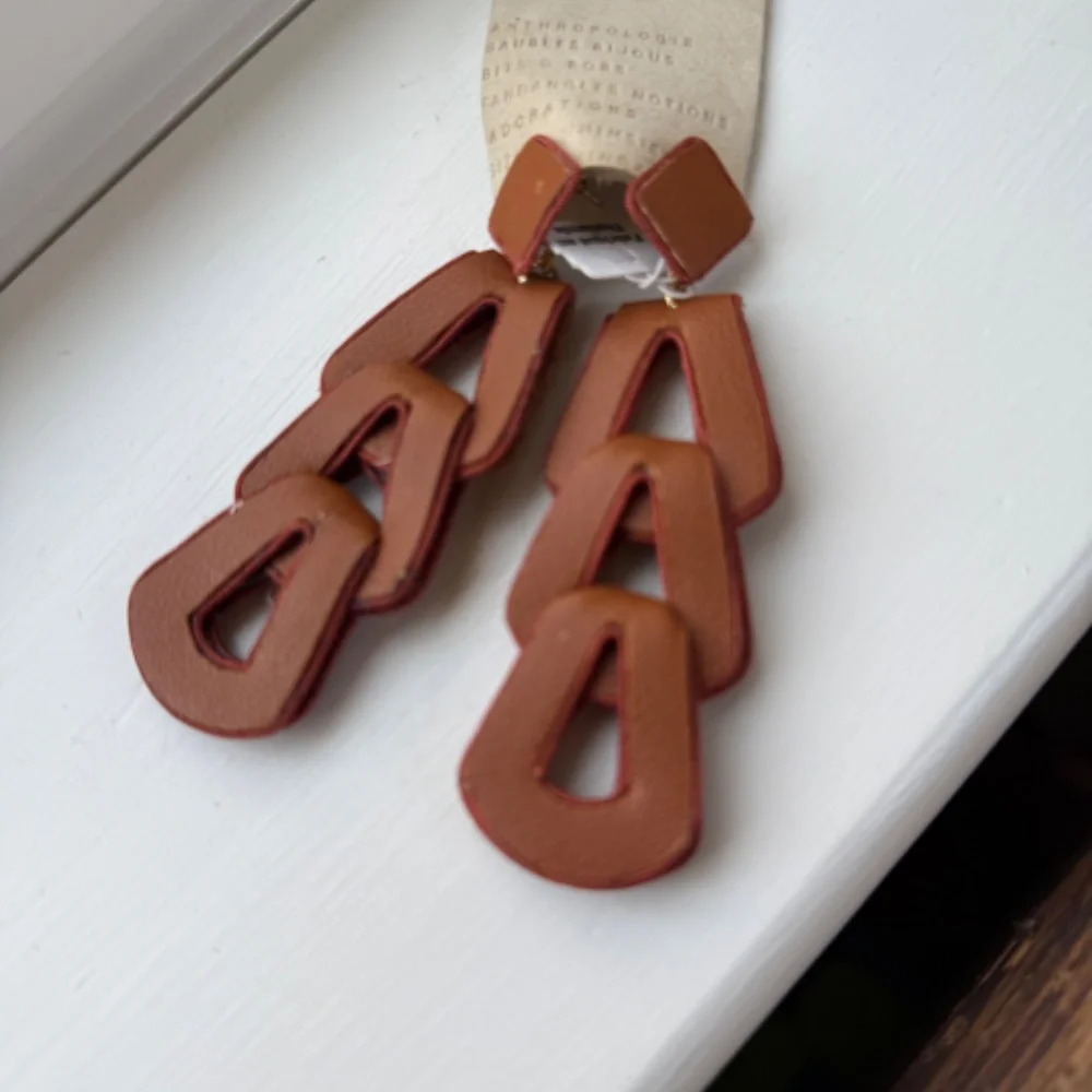 Anthropologie Leather Loop Drop Earrings New